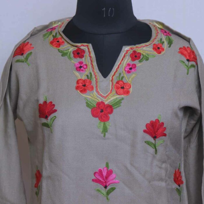 Grey Munawar Kashmiri Girls Kurta With Aari Embroidery (L29)