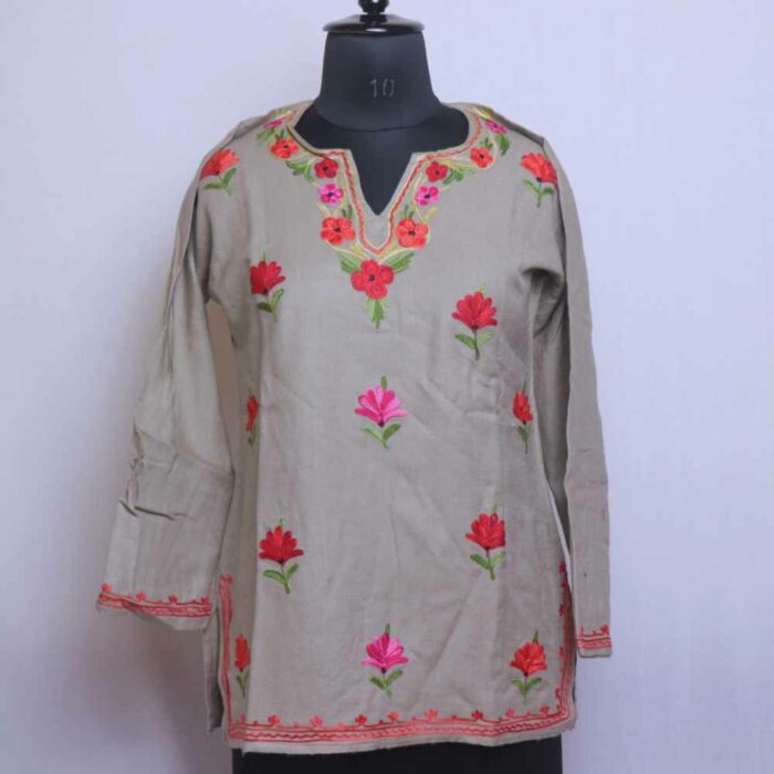 Grey Munawar Kashmiri Girls Kurta With Aari Embroidery (L29) - Image 3