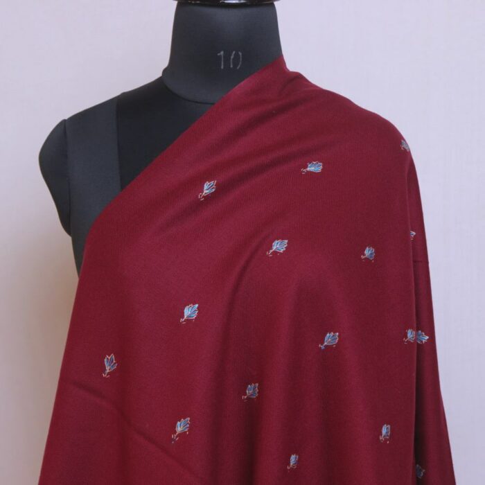 Maroon Kashmiri Winter Shawl with Hand Sozni Embroidery - Image 4
