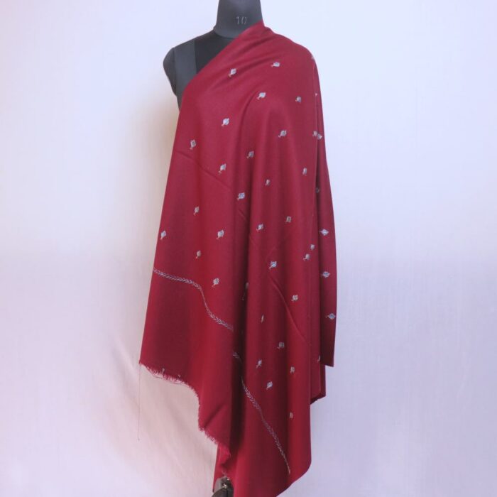 Maroon Kashmiri Winter Shawl with Hand Sozni Embroidery