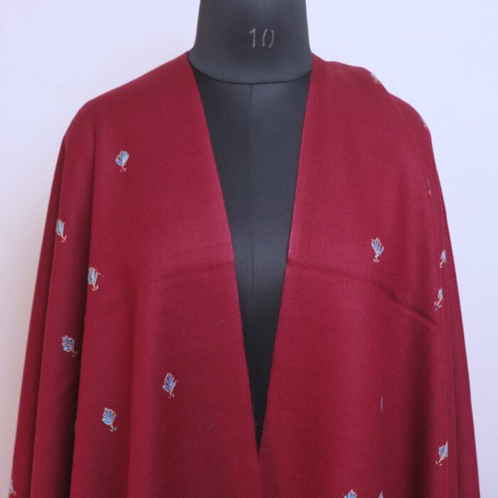 Maroon Kashmiri Winter Shawl with Hand Sozni Embroidery - Image 2
