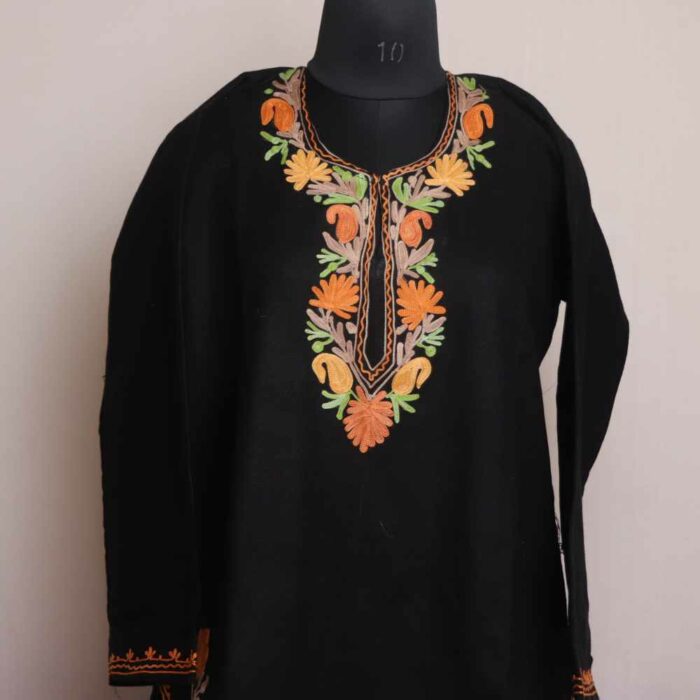 Black Wasiya Chinari Daman Winter Kurta with Ari Embroidery - Image 3