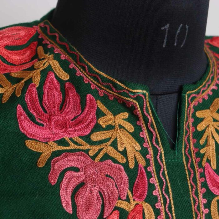 Green Wasiya Pink Red Chinari Winter Kurta with Ari Embroidery - Image 2