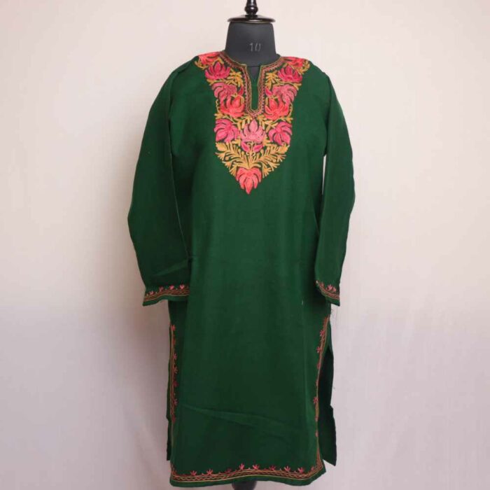 Green Wasiya Pink Red Chinari Winter Kurta with Ari Embroidery