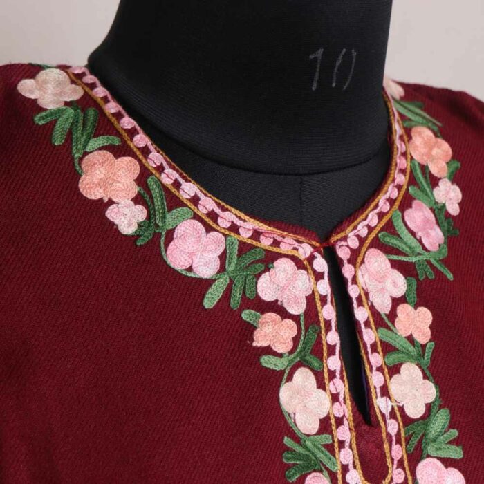 Maroon Wasiya Gulabi Posh Daman Winter Kurta with Ari Embroidery - Image 2