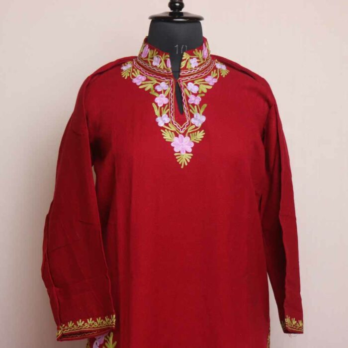 Maroon reddish Wasiya Lavendar Posh Daman Winter Kurta with Ari Embroidery - Image 3