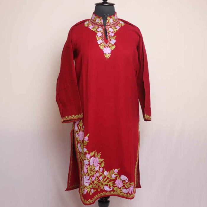Maroon reddish Wasiya Lavendar Posh Daman Winter Kurta with Ari Embroidery
