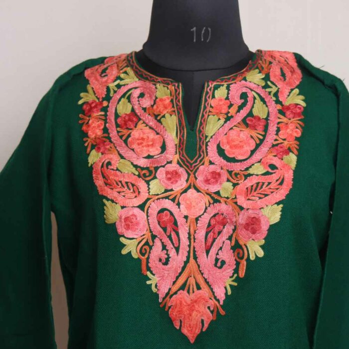 Green Wazul Waasiya Badami Winter Kurta with Ari Embroidery - Image 3