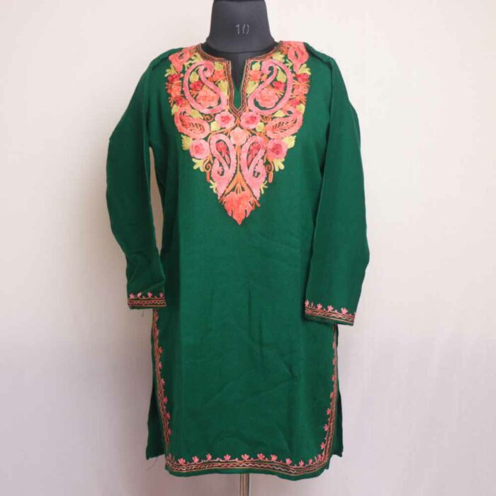 Green Wazul Waasiya Badami Winter Kurta with Ari Embroidery