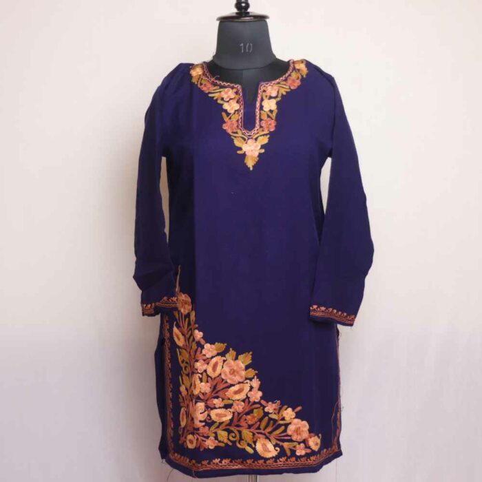Blue Daman Wasiya Winter Kurta with Ari Embroidery