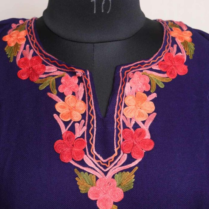 Blue Wuzmal Daman Wasiya Winter Kurta with Ari Embroidery - Image 2