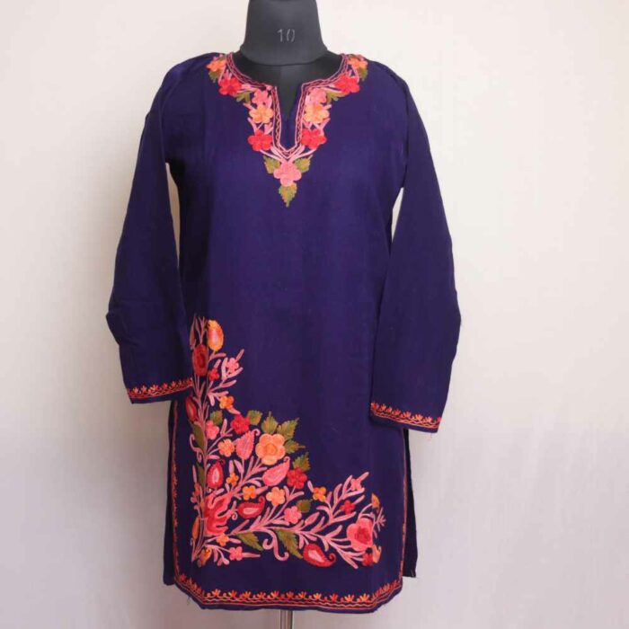 Blue Wuzmal Daman Wasiya Winter Kurta with Ari Embroidery