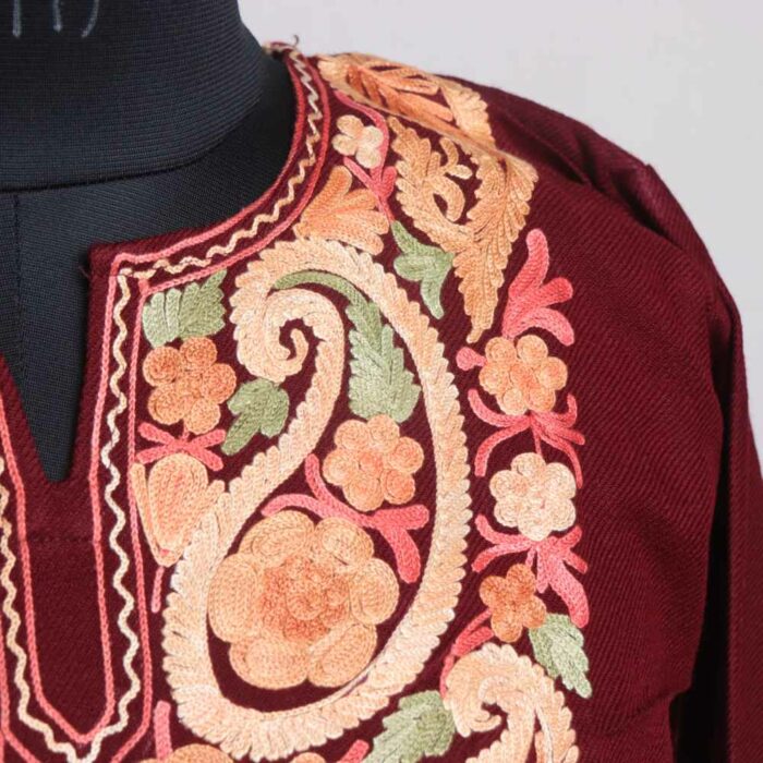 Maroon Badami Wasiya kashmiri Winter Kurta with Ari Embroidery - Image 3
