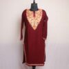 Maroon Badami Wasiya kashmiri Winter Kurta with Ari Embroidery