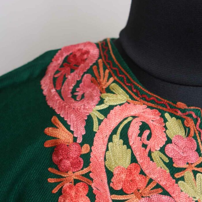 Green Wazul Badaam bagh Wasiya kashmiri Winter Kurta with Ari Embroidery - Image 3