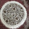 Handmade 4.5ft Round Kashmiri Aari Embroidered Namda Rug - Dark Design on White Base, Pure Wool Accent Rug for Elegant Home Decor