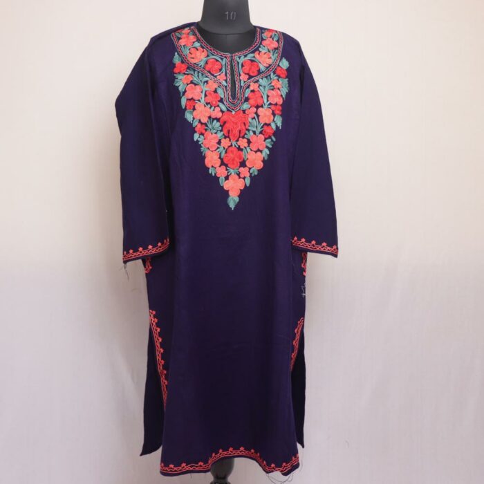Dark Blue Insha Cashmilon Winter Aari Pheran