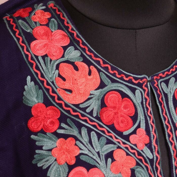 Dark Blue Insha Cashmilon Winter Aari Pheran - Image 3