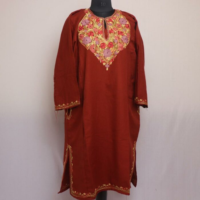 Rust Cashmilon Winter Aari Pheran