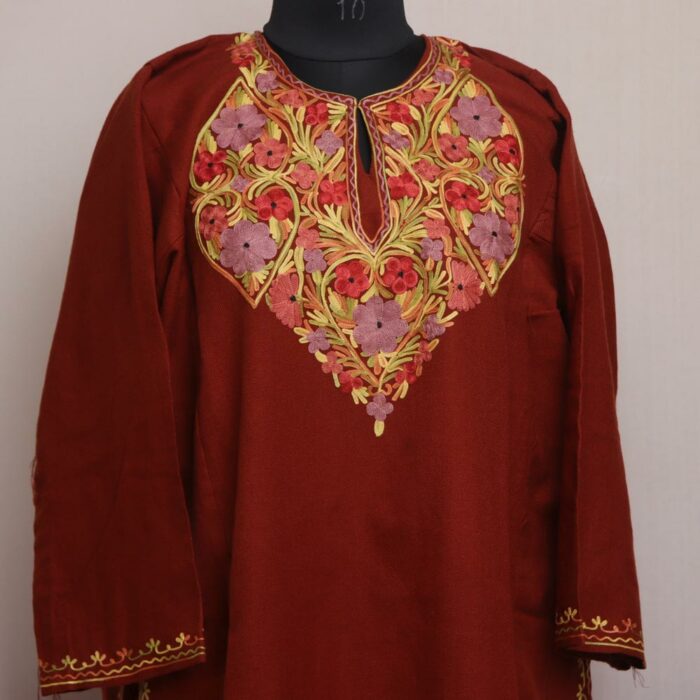 Rust Cashmilon Winter Aari Pheran - Image 2