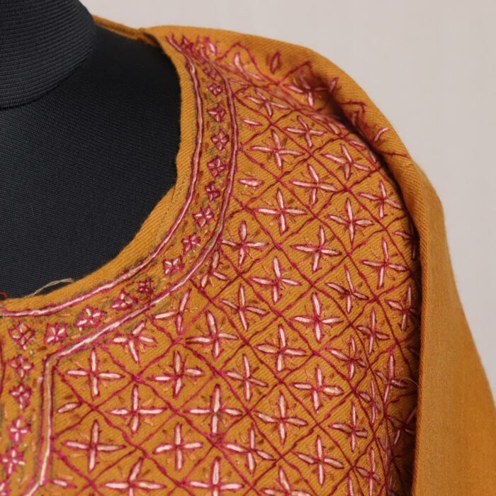 Mustard Box Pure Wool Kashmiri Sozni Handwork Designer Pheran - Image 3