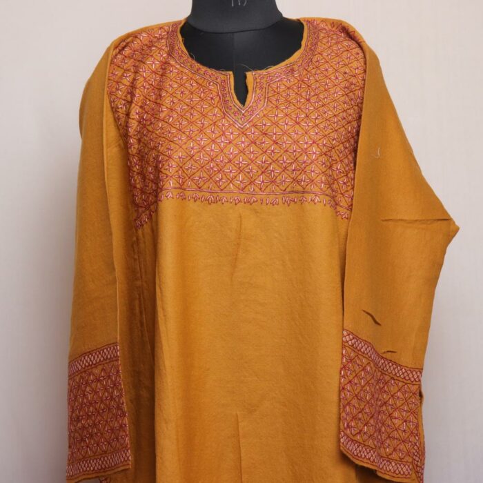 Mustard Box Pure Wool Kashmiri Sozni Handwork Designer Pheran - Image 2