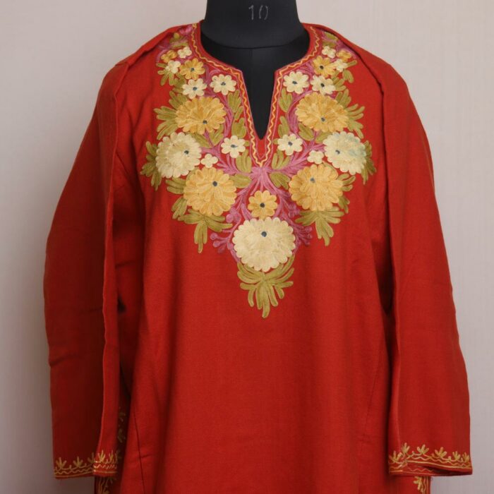 Orange Cashmilon Winter Aari Pheran - Image 2