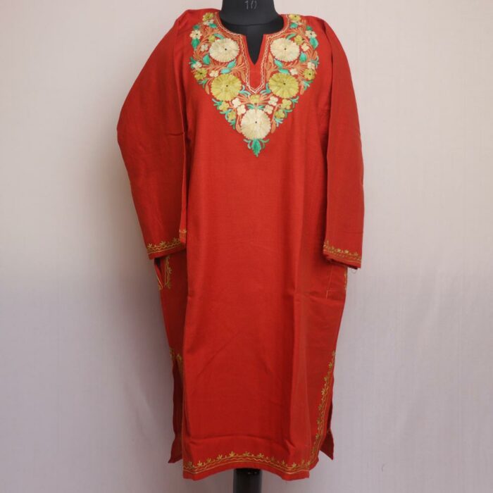 Orange Banihali Cashmilon Winter Aari Pheran