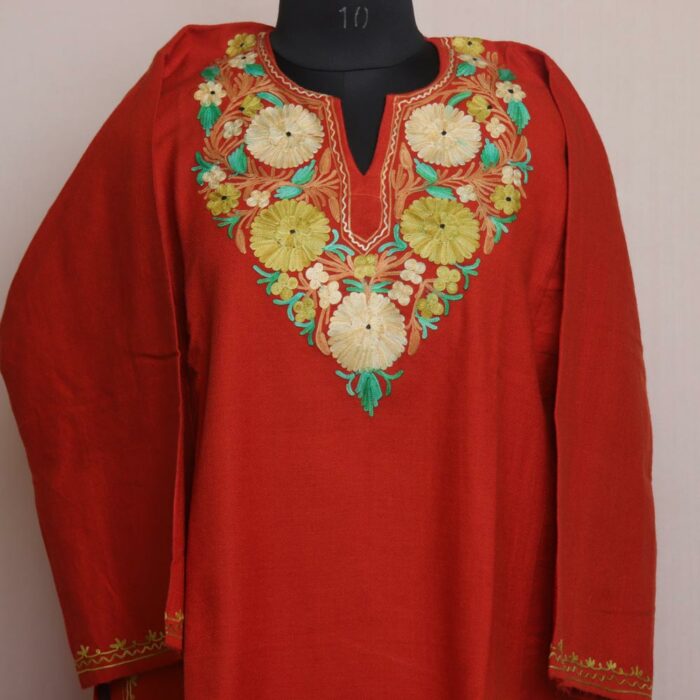 Orange Banihali Cashmilon Winter Aari Pheran - Image 2