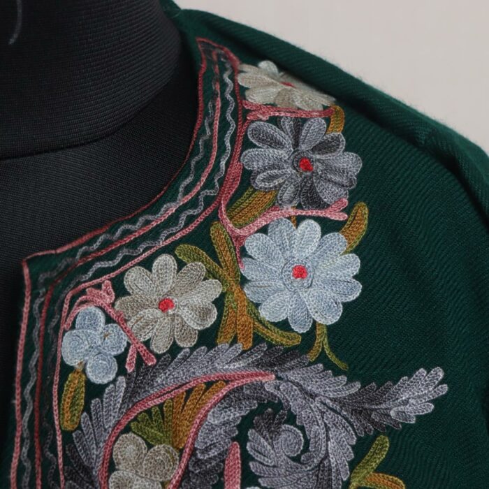 Dark Green Floral Kashmiri Aari Pheran - Image 3
