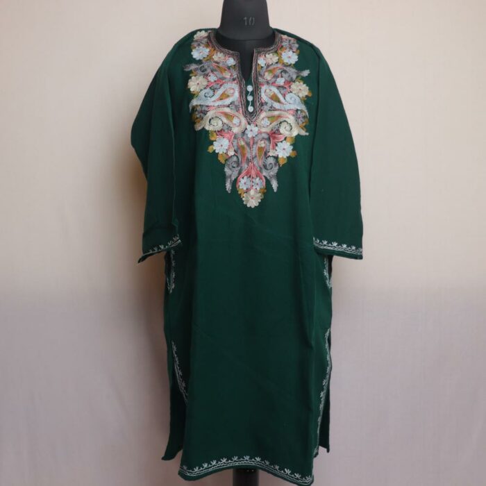 Dark Green Floral Kashmiri Aari Pheran