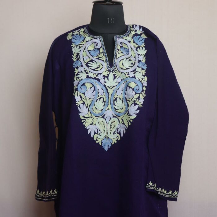 Dark Blue Chinari Kashmiri Aari Pheran - Image 2