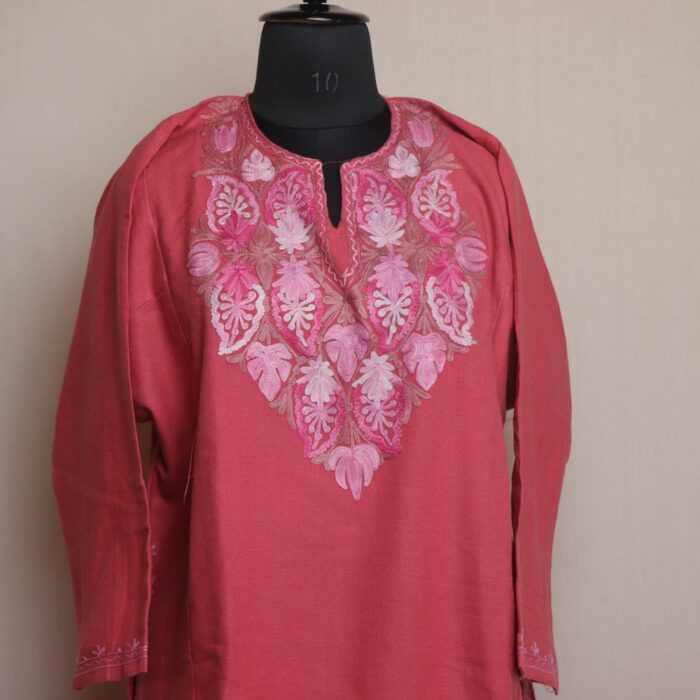 Pink Shahmiri Kashmiri Aari Pheran - Image 2