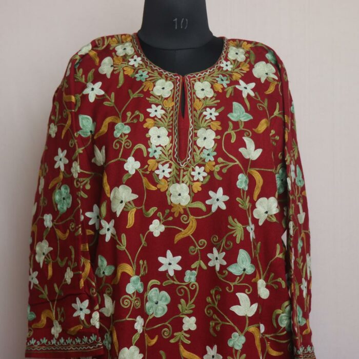 Maroon Miri Kashmiri Aari Jama Pheran - Image 2