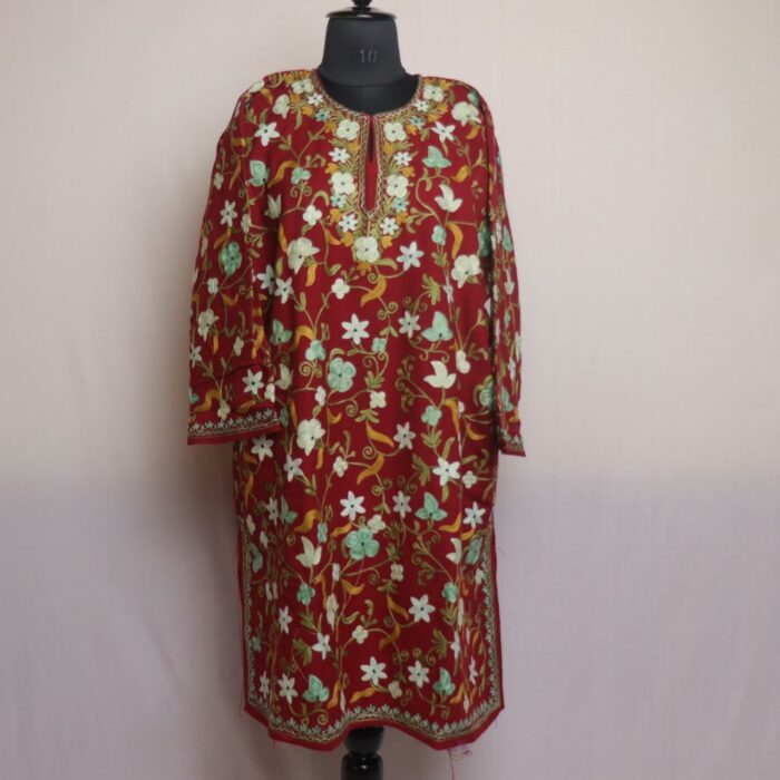 Maroon Miri Kashmiri Aari Jama Pheran