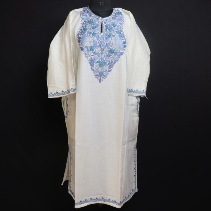 White Kashmiri Pheran with Aari Embroidery