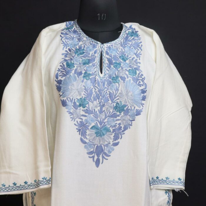 White Kashmiri Pheran with Aari Embroidery - Image 2