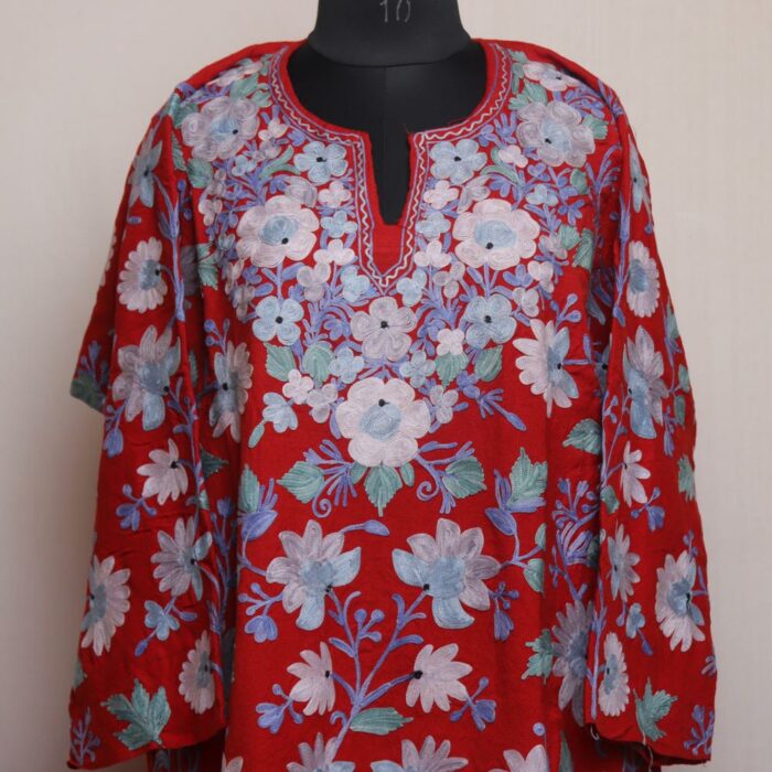 Red Pure Wool Jama Aari Kashmiri Pheran - Image 2