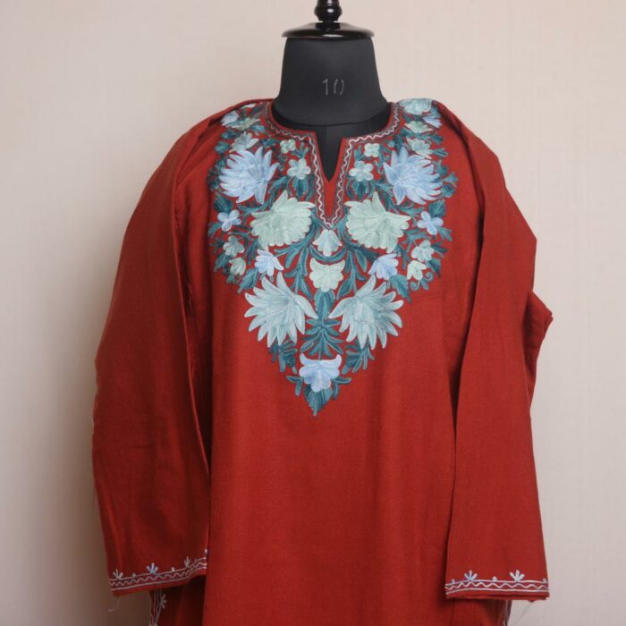 Rust Burza Pheran With Aari Work - Image 2