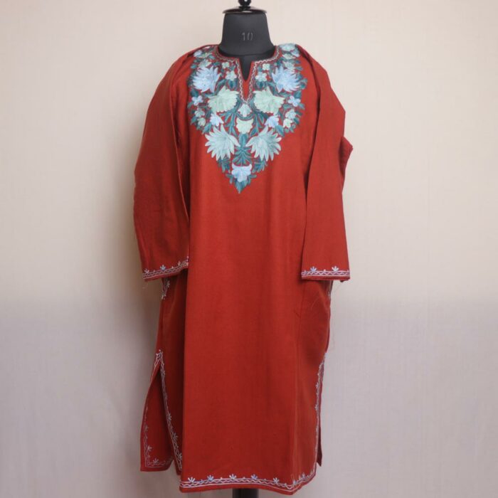 Rust Burza Pheran With Aari Work