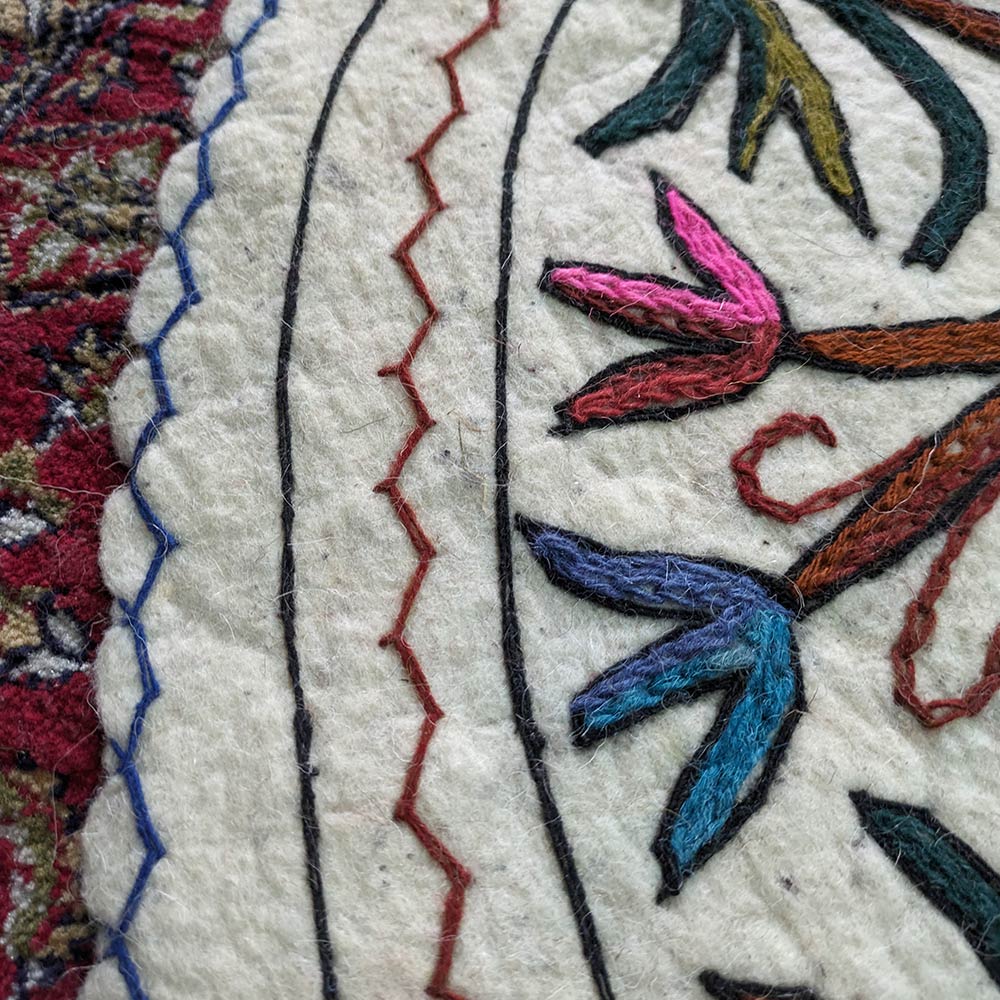 Handmade Pure Wool 3ft Round Aari Embroidered Namda Rug with Tree ...