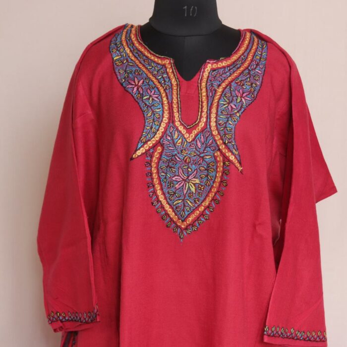 Pink Pure Wool Kashmiri Sozni Pheran - Image 3