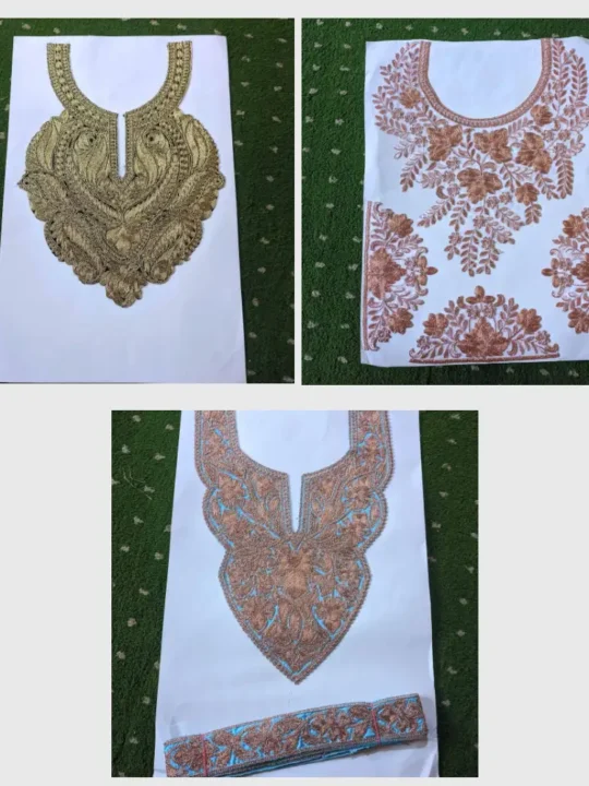 Set of 3 Tilla Patches: Boab Naal Golden Tilla Patch, Posh Baag Copper Cutwork, and Dal Lake