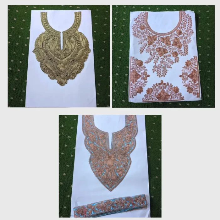 Set of 3 Tilla Patches: Boab Naal Golden Tilla Patch, Posh Baag Copper Cutwork, and Dal Lake