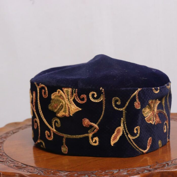 Dark Blue Velvet Aari Cap