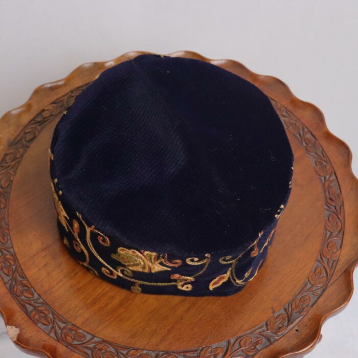 Dark Blue Velvet Aari Cap - Image 2
