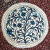 Handmade Pure Wool 3ft Round Aari Embroidered Namda Rug - White Base with Blue Accents