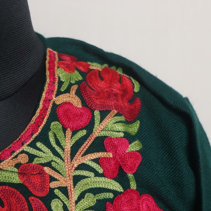 Dark Green Kashmiri Pheran With Aari Work - Image 3