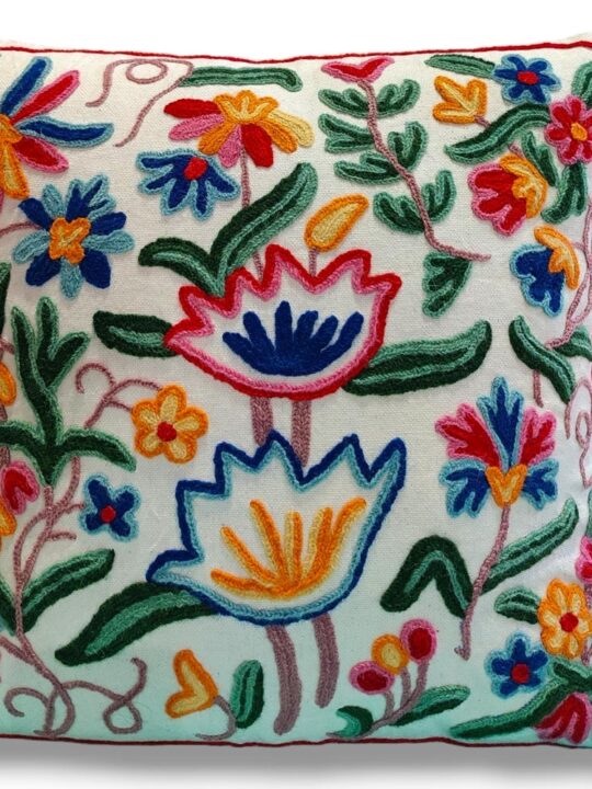 Set of 2 Decorative Cotton Throw/Pillow Cushion Covers with Kashmiri Crewel Embroidery. Cotton Cushion Cover Set for You Sofa, Living Room (16 x 16 Inches)