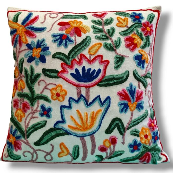 Set of 2 Decorative Cotton Throw/Pillow Cushion Covers with Kashmiri Crewel Embroidery. Cotton Cushion Cover Set for You Sofa, Living Room (16 x 16 Inches)